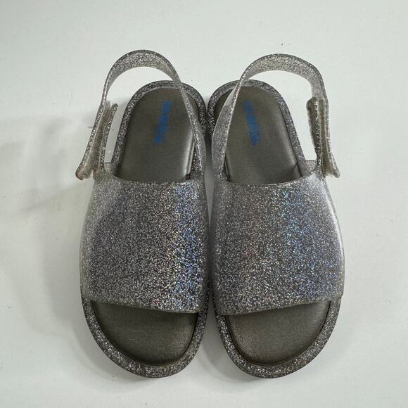 MINI MELISSA Silver Sparkle Slide Sandals With Strap 10 - Picture 1 of 6
